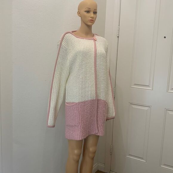 Laura Gayle Large 💯 Acrylic Machine Wash 2 Button Front Pretty In Pink Sweater - Picture 1 of 12